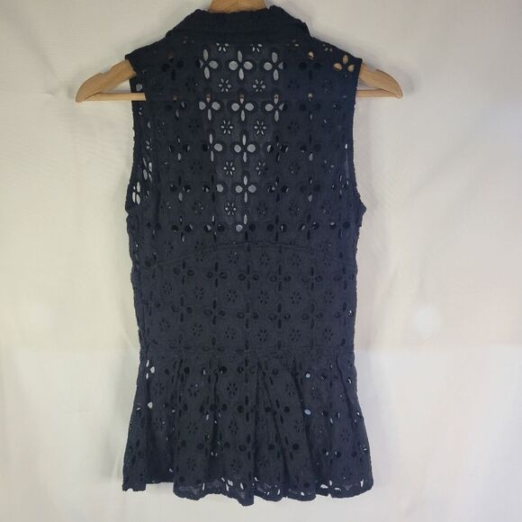 Guess Black Peplum Eyelet Lace Sleeveless Top - Picture 8 of 11